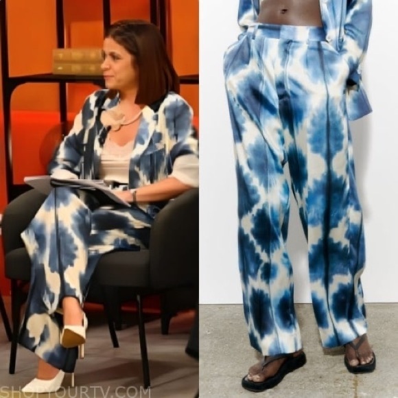 NWT Zara Tie-Dyed Print Wide High Rise Leg Pants Trousers S - Picture 2 of 16